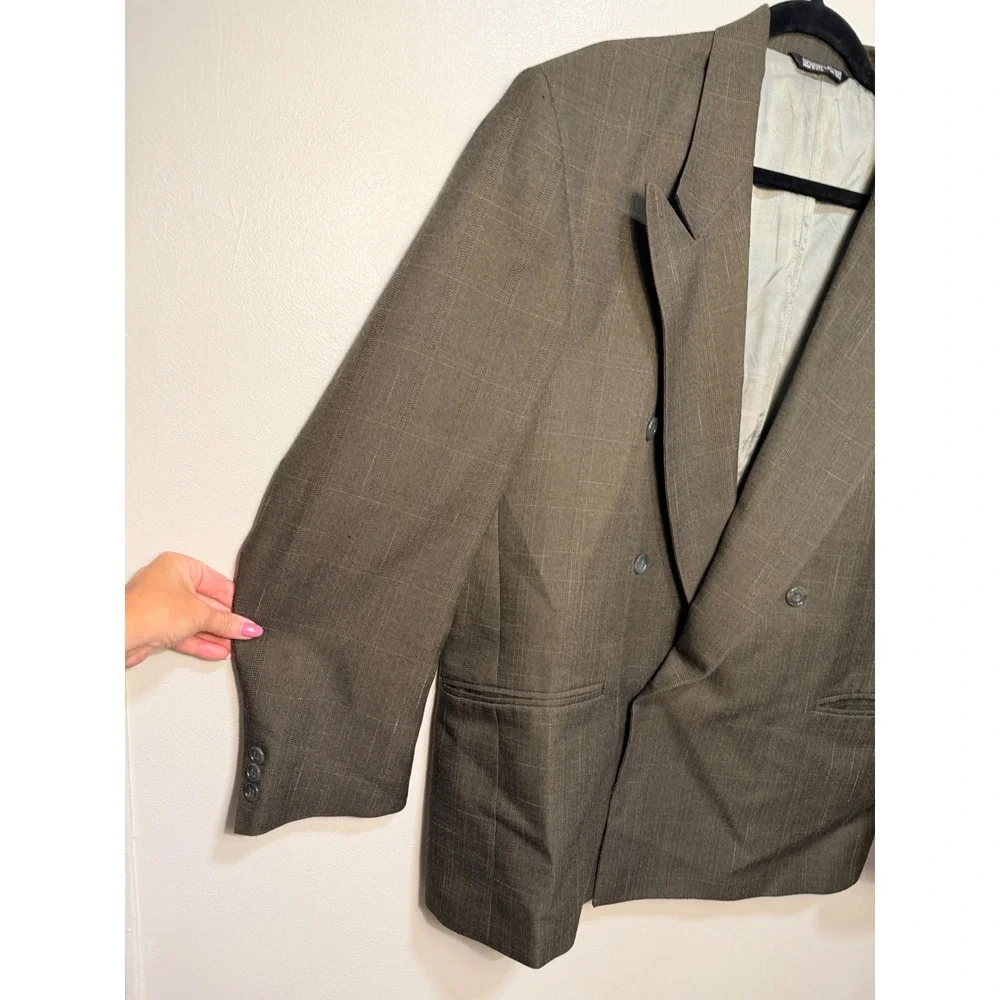 Vintage Falcone Blazer Jacket Size 44 Regular Double Breasted Glen Plaid Brown